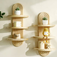 Creative Solid Wood Wall Planter Shelf with Oval Thread Multi-layer