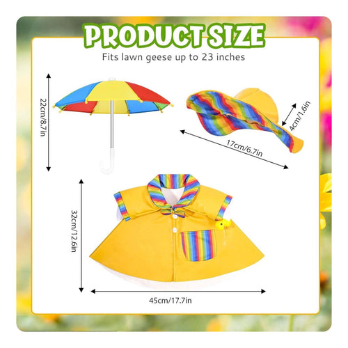 Goose Clothes with Hat and Umbrella Rainbow Trim Goose Raincoat Costume for Lawn