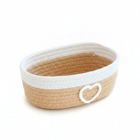 Braided Basket with Heart Woven Cotton Rope Basket Low-Profile for Bedside Table