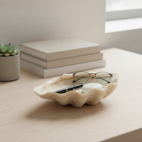 Marbled Scalloped Decorative Bowl Organic Scalloped Bowl Neutral Shell Tray Minimalist for Coffee Table, Living Room