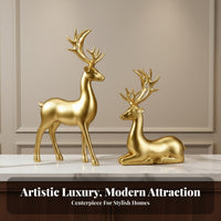 2 Pieces Luxury Design Standing and Sitting Deer Decor Exquisite Craftsmanship Standing and Sitting Deer Set Elegant Design