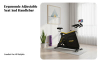 Adjustable Resistance Commercial Cycling Bike Heavy-Duty Frame Cycling Bike Caged Pedals Fitness Equipment Quiet Belt Drive for Athletes, Studio, Gym