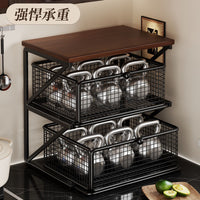 Kitchen Spice Rack Multi-layer Storage Organizer with Drawer for Tableware, Bowls, Plates