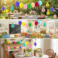 Easter Decorations Set Honeycomb Paper Bunny and Egg Garland Vibrant 3D Hanging Ornaments Reusable Spring Decor for Home Nursery Party Tree