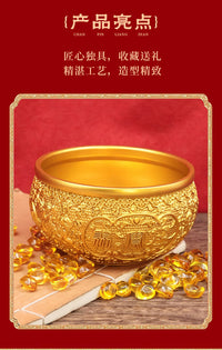 黄铜麒麟财福聚宝盆聚财聚福摆件家用客厅玄关公司开业办公室摆件
