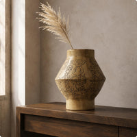 Hand Painted Tribal Vase Etched Texture Decorative Object Art Aesthetic