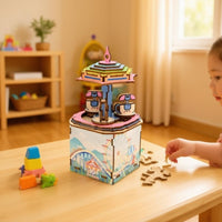 Wooden Puzzle musical box Layered DIY Wooden Puzzle Ornament Compact Mechanical Model Kit for