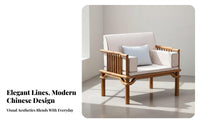full wood Wood Construction Three-Seater Chinese design Sofa Sturdy Frame Living Room Furniture Comfortable Padded pad Wooden Bench Minimalist Design for Homeowners, Families, Apartment, Reception Area, Study, Bedroom