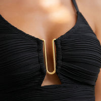 Swimsuit for Women, V-Neck Cutout Bikinis with High-Waisted Textured Pleats, Stylish Two-Piece Set with Chest Pads, Flattering Pool Wear