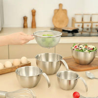 Stainless Steel Mixing Bowl with Handle, Versatile Salad Bowl for Meal Prep, Built-in Washing Bowl and Rice Washer with Measurement Markings
