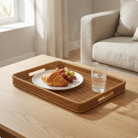 Handwoven Tray Basket Open-Top Wicker Tray Basket Look Home Storage