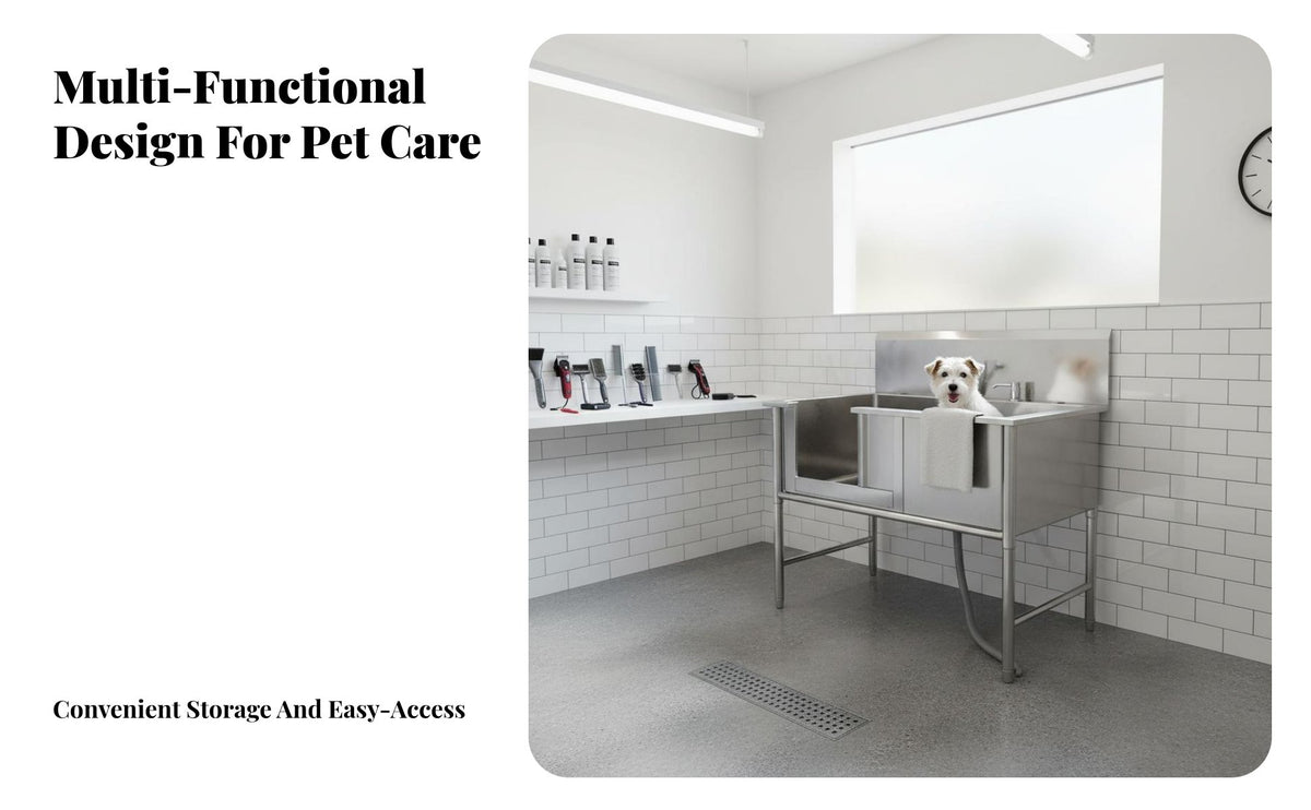 Rust-Proof Stainless Steel Pet Bathtub Heavy-Duty Stainless Steel Dog Grooming Tub Easy to Clean Professional Pet Bathing Tub Scratch-Resistant for Veterinary Medical Facility
