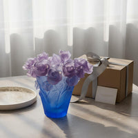 Colored Glass Blossom Vase Pate De Verre Art Liuli Glass Centerpiece Fade