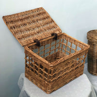 Storage Basket with Lid Rustic Hand Woven Container Basket Decorative for Home Decor