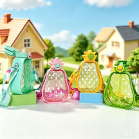 Creative Cute Pineapple Straw Plastic Water Bottle with Strap for Kids, Outdoor Sports, 255g