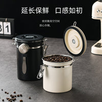 304 Stainless Steel Airtight Storage Jar with Exhaust Valve for Coffee Beans and Dry Goods, 1-2L