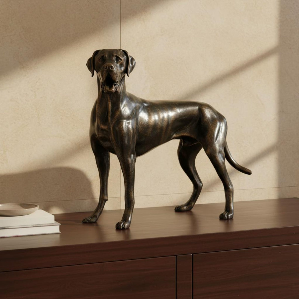 Antique Bronze Hound Statue Realistic Detailing Vintage Design Dog Ornament
