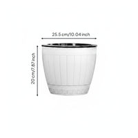 Self Watering Planter Faux Wood Grain Barrel Design Flower Pot Prevents Root