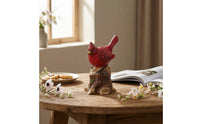 Songbird Bird Ornament Decorative Piece Resistant Tree-Stump Bird Ornament Textured for Indoor Display