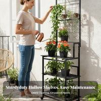 Rolling Plant Stand with Trellis Freestanding Tiered Metal Trellis Space-Saving
