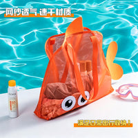 新款沙滩玩具收纳网纱包透气大容量儿童海边挖沙游泳工具手提袋
