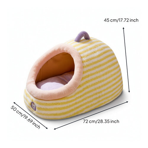 Semi-Enclosed Hooded Pet Bed Soft-Textured Cave Pet Bed Cushioned Dog House Portable for Cats, Small Dogs, Young Dogs, Indoor, Living Room
