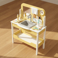 Kids Vanity Set with Mirror Interactive Wooden Vanity Realistic Kids Play Sink for Young Children, Playroom, Bedroom
