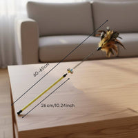 Cat Teaser Rod with Bell Interactive Play Cat Feather Teaser Steel Wire Feather Toy for Indoor