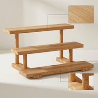 Wooden Storage Rack Stepped Three-Tier Shelf Natural Finish for Desktop, Study