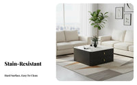 Square Storage Table Rock Slab Top Living Room Furniture Minimalist Design Scuff-Resistant Resistant for Small Areas, Den