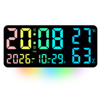 RGB LED Wall Clock with Weekday Display, Large Rectangular