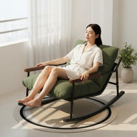 Wide Seat Cushioned Lounge Rocker Ergonomic Design Modern Rocking Chair Year-Round Use Metal Frame Rocking Chair Luxurious Cushion for Adults, Balcony, Living Room, Bedroom