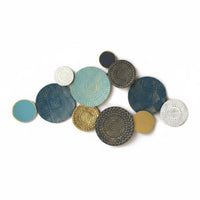 Metal Disc Wall Art Embossed Circular Metal Wall Sculpture Textured for Entryway