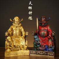 Brass Zhong Kui Statue, Taoist Deity Figure, Large Size for Study or Living Room