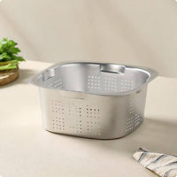 Double-Layer Draining Basin Flat Wide Rim Square Strainer Bowl