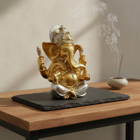 Resin Ganesha Sculpture Lotus Throne Ganesha Figure Figurine Wealth And