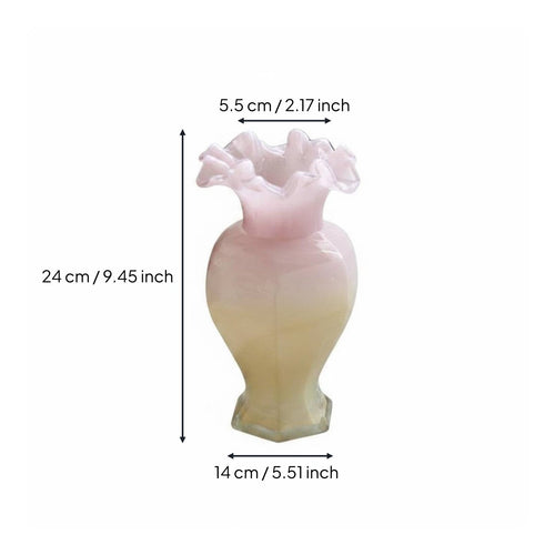 Art Glass Flower Holder Handmade Fluted Rim Flower Vase Elegant Design