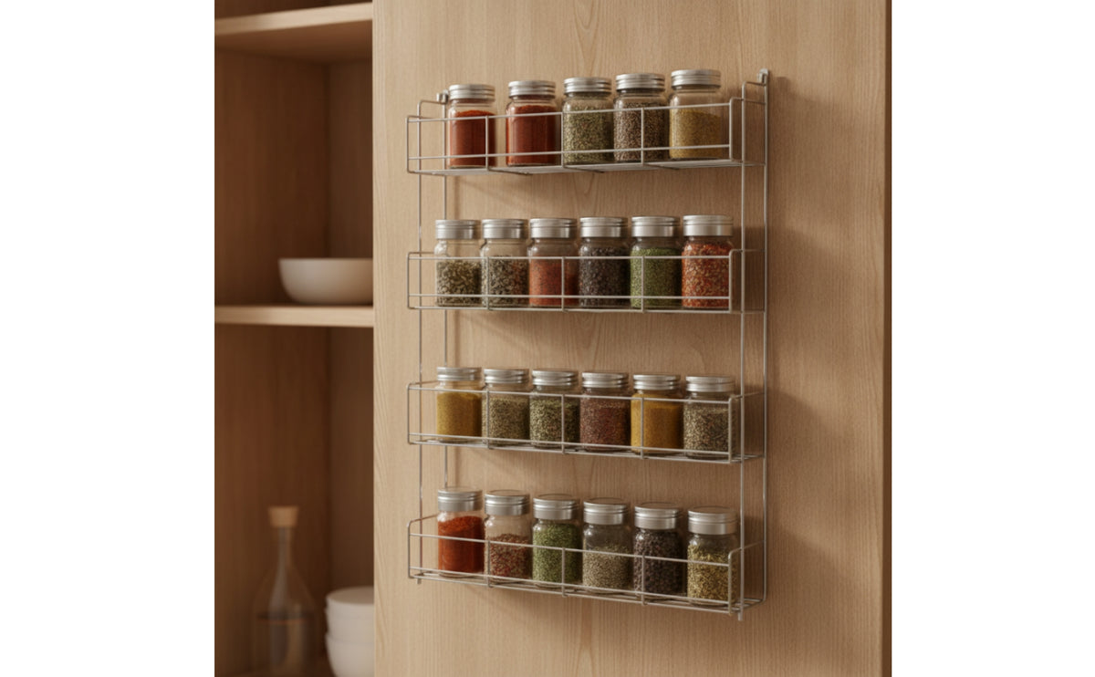Space-Saving Wall-Mounted Seasoning Rack Electroplated Seasoning Rack Slim Seasoning Organizer Lightweight for Renters, Pantry