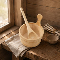 Sauna Pail and Ladle Set Hanging Cord Bath Accessory Handmade for Bathhouse