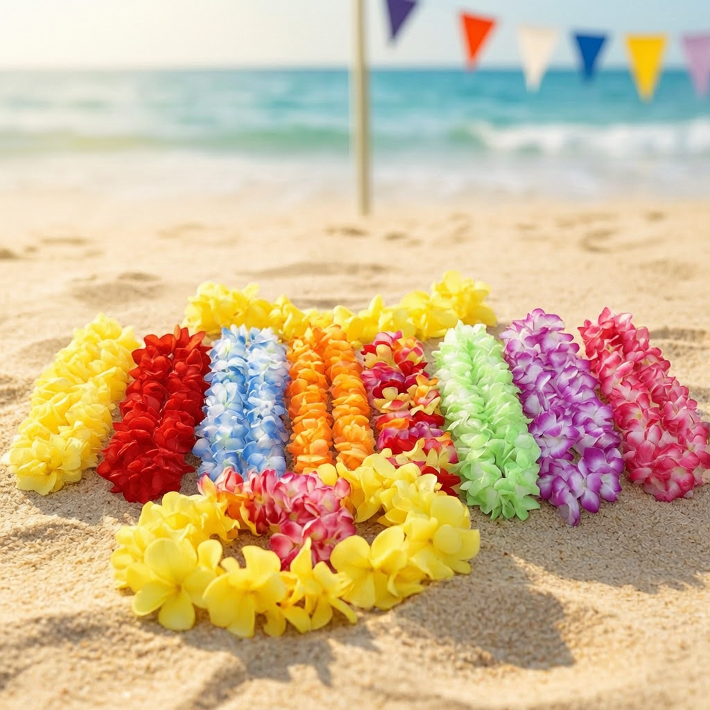 100CM Thickened Hawaiian Hula Skirt Flower Lei Set for Performance & Party