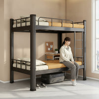 Metal Bunk Bed with Ladder Space-Saving Bunk Bed with Guardrails Sturdy for Students, Teens, Dormitory, Shared Bedroom, Hostel