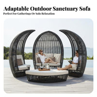 Circular Shape Round sun shade Daybed Weather Resistant Round Daybed with sun shade luxurious paddings Outdoor Furniture Hand-Woven for summerel Owners, Homeowners, vacation destination, pool area, Garden, rearyard