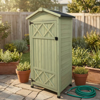 Vertical Outdoor Cabinet with Pitched Roof Freestanding Garden Storage Cabinet Long-Lasting Garden Shed Heavy-Duty for Gardeners
