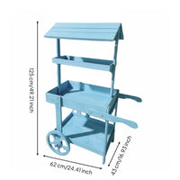 Wheeled Design Rustic Display Trolley Wheels Farmhouse Display Trolley Tiered Shelves for Balcony, Shop Window, Bar