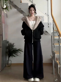 座山雕毛茸茸毛领棉服外套男女加绒加厚夹克美式cleanfit冬季棉衣