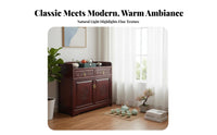 Multi-Functional Wooden Tea Cabinet Long-Lasting Construction Solid Wood Console Cabinet Traditional Design Carved Wood Sideboard Intricate Carvings for Homeowners, Interior Decorators, Renters, Living Room, Office, Bedroom, Hallway