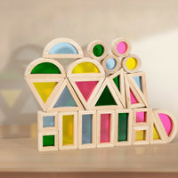 24 Pieces Blocks with Acrylic Inserts Child-Led Translucent Building Blocks Toy Natural Wood Open-Ended for Preschoolers