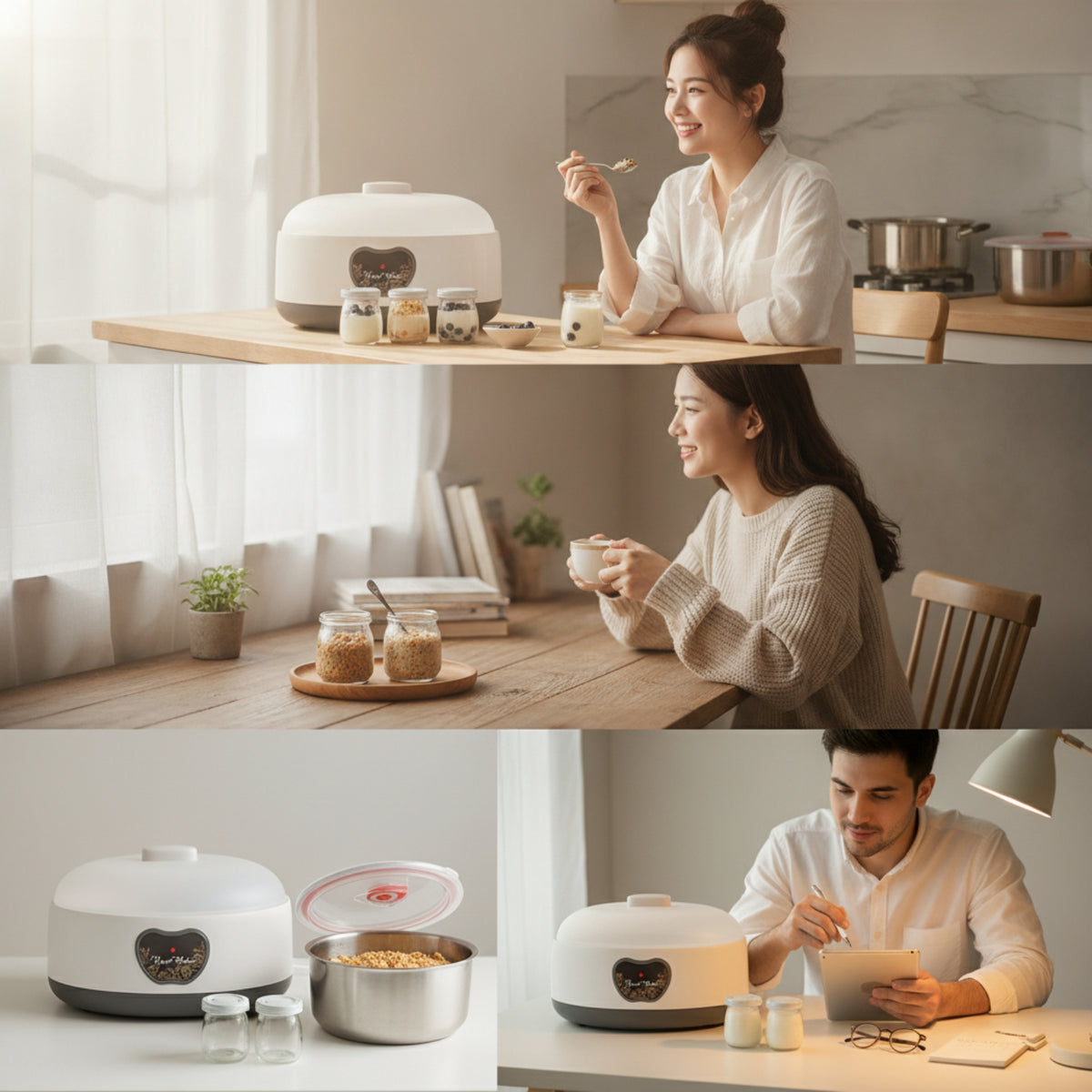 Countertop Electric Yogurt Maker Compact Yogurt Maker with Glass Jars Food-Grade Fermentation Machine with Stainless Steel Bowl Removable for Families, Beginners