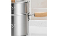 Stainless Steel Deep Fryer Pot Visible Glass Lid Japanese Battered Fryer Wooden Handle Saucepan for Home Kitchen