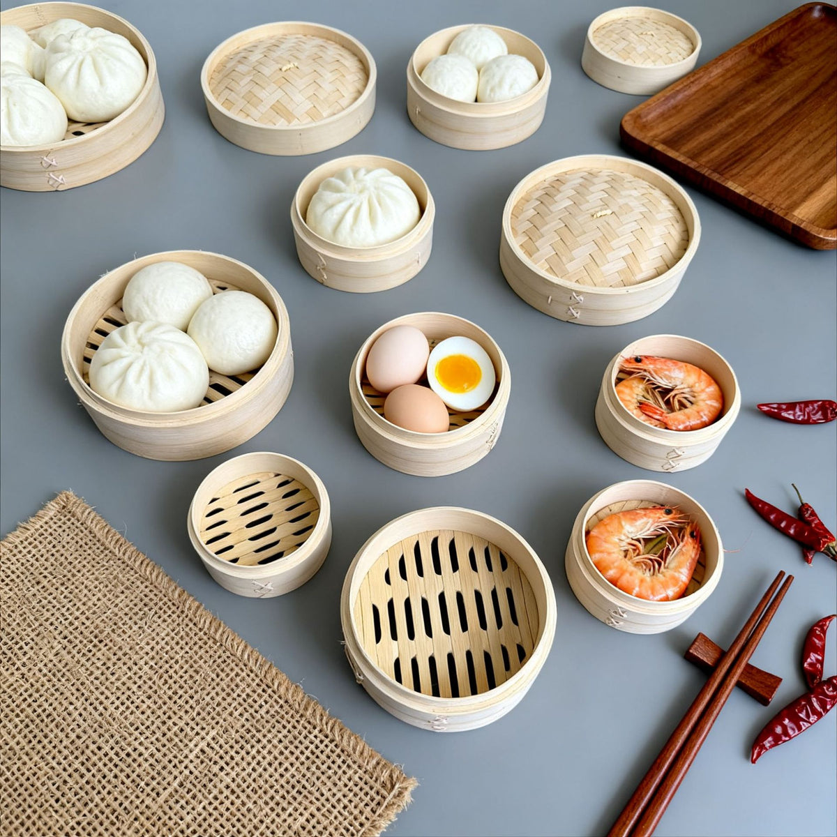 Bamboo Steamer Basket Set for Dim Sum and Dumplings